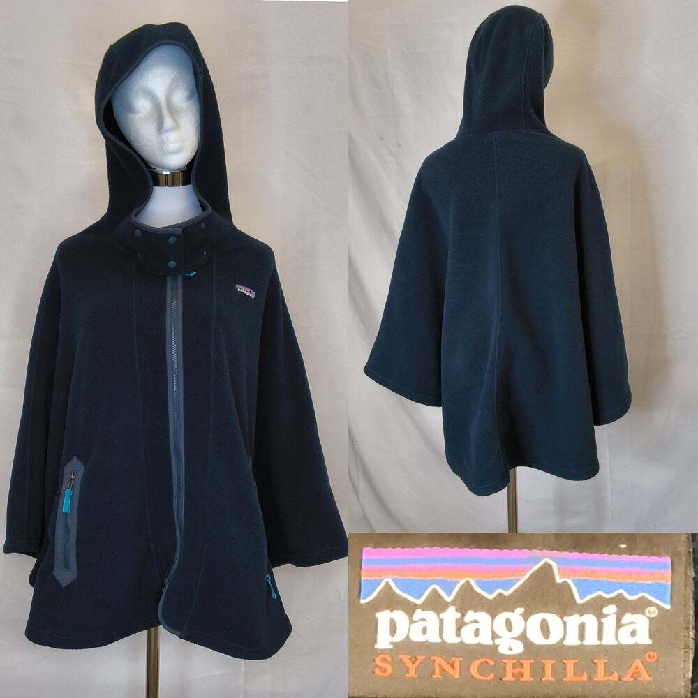 Patagonia Synchilla Poncho Women's XS/S Blue Fleece Hooded Full Zip Cape #W5698